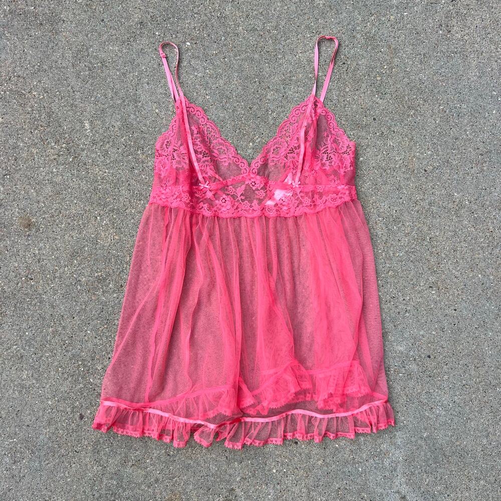 Victoria's Secret Pink Lace Sheer Mesh Teddy Babydoll Sexy Lingerie Slip Dress S
